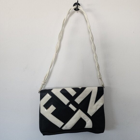 LE Fendi Galliano Black White Logo Print Leather Two Way Envelope Purse Love - Picture 1 of 15